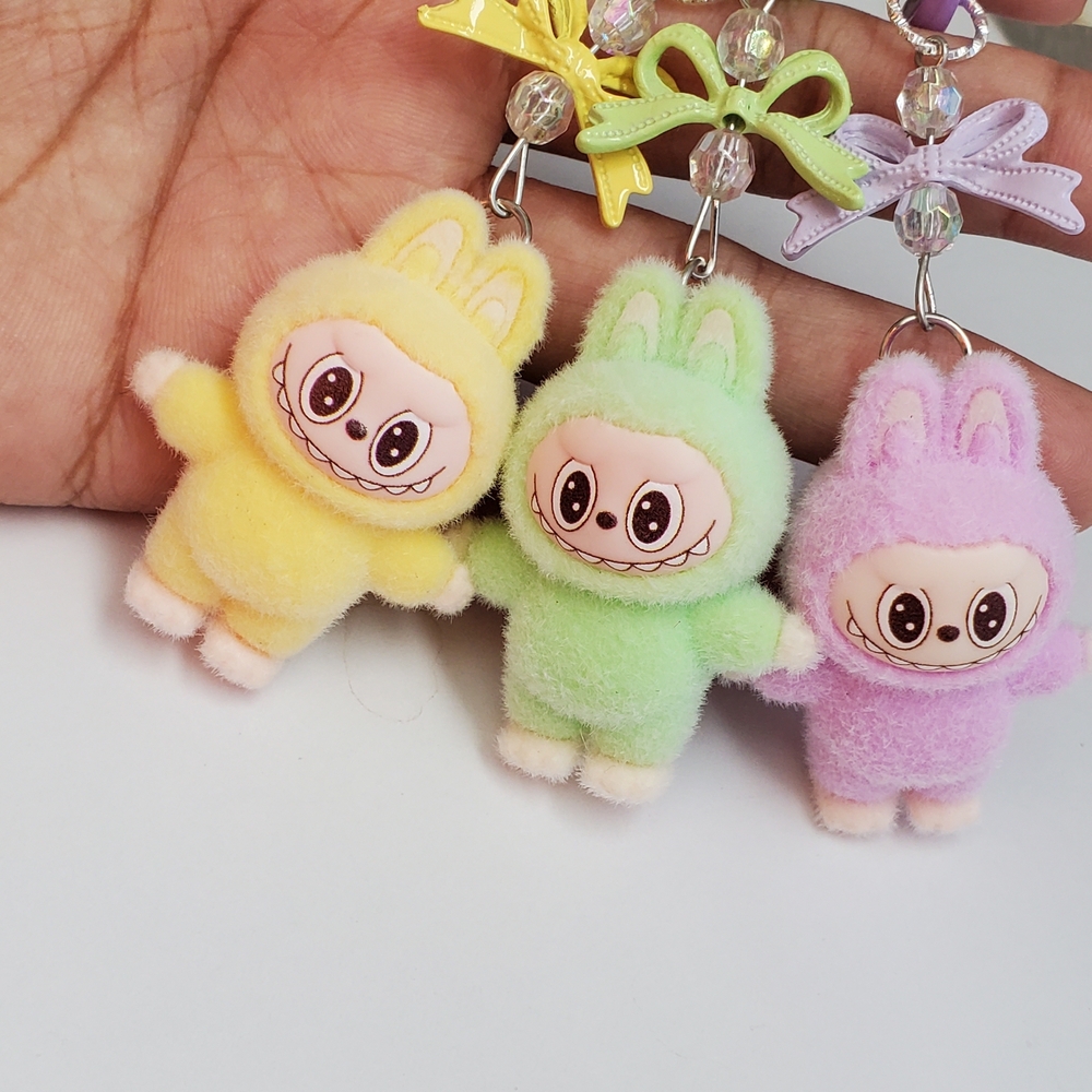 Adorable Labubu Inspiration Keychain in Yellow, Green, and Lilac
